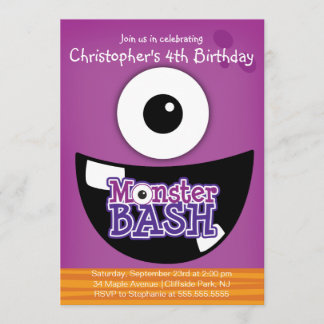 Cute Monster Bash Birthday Party Invitations Kaart