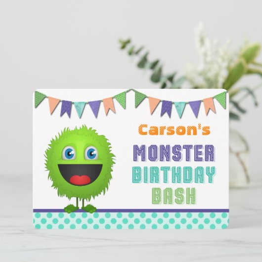 Cute Monster Birthday Bash Kaart (Staand voorkant)