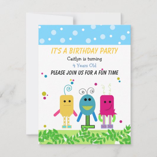 Cute Monster Birthday Invitation Kaart (Voorkant)