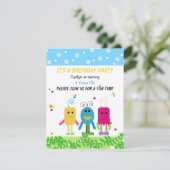 Cute Monster Birthday Invitation Kaart (Staand voorkant)
