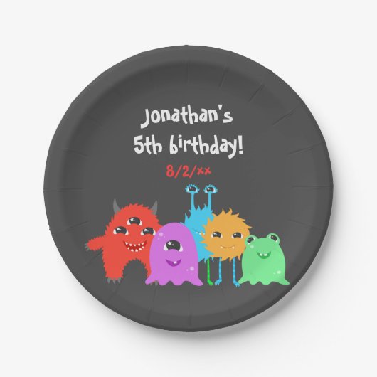 Cute Monster Birthday Papieren Bordje (Voorkant)