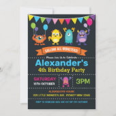 Cute Monster Birthday Party Chalkboard Kaart (Voorkant)