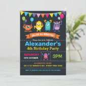 Cute Monster Birthday Party Chalkboard Kaart (Staand voorkant)