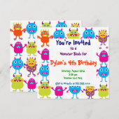 Cute Monster Birthday Party Invitation Sjablonen Kaart (Voorkant / Achterkant)