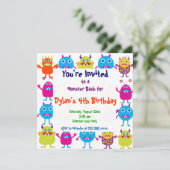 Cute Monster Birthday Party Invitation Sjablonen Kaart (Staand voorkant)