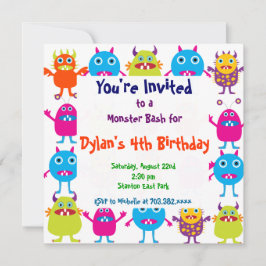 Cute Monster Birthday Party Invitation Sjablonen Kaart