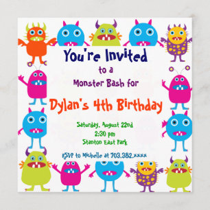 Cute Monster Birthday Party Invitation Sjablonen Kaart