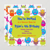Cute Monster Birthday Party Invitation Sjablonen Kaart (Voorkant / Achterkant)