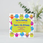 Cute Monster Birthday Party Invitation Sjablonen Kaart (Staand voorkant)