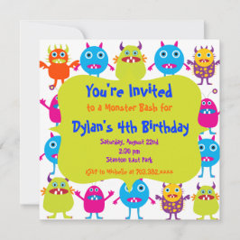 Cute Monster Birthday Party Invitation Sjablonen Kaart