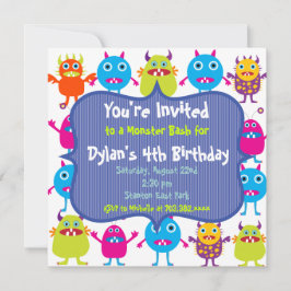 Cute Monster Birthday Party Invitation Sjablonen Kaart