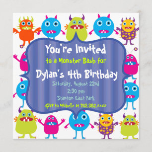 Cute Monster Birthday Party Invitation Sjablonen Kaart
