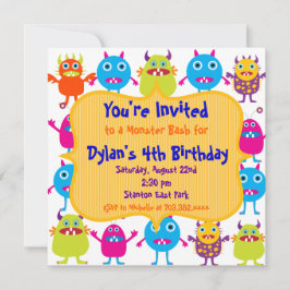 Cute Monster Birthday Party Invitation Sjablonen Kaart