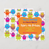 Cute Monster Birthday Party Invitation Sjablonen Kaart (Voorkant / Achterkant)