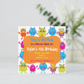 Cute Monster Birthday Party Invitation Sjablonen Kaart (Staand voorkant)