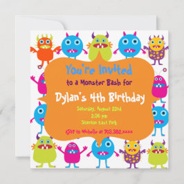 Cute Monster Birthday Party Invitation Sjablonen Kaart