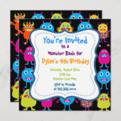 Cute Monster Birthday Party Invitation Sjablonen Kaart (Voorkant / Achterkant)