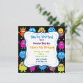Cute Monster Birthday Party Invitation Sjablonen Kaart (Staand voorkant)