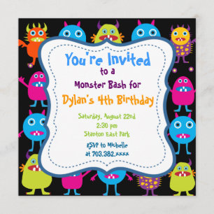 Cute Monster Birthday Party Invitation Sjablonen Kaart