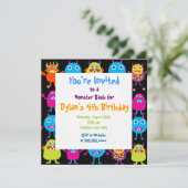 Cute Monster Birthday Party Invitation Sjablonen Kaart (Staand voorkant)