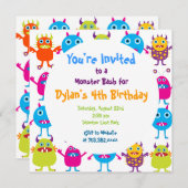 Cute Monster Birthday Party Invitation Sjablonen Kaart (Voorkant / Achterkant)