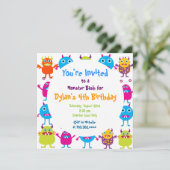 Cute Monster Birthday Party Invitation Sjablonen Kaart (Staand voorkant)