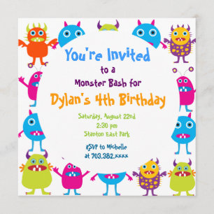 Cute Monster Birthday Party Invitation Sjablonen Kaart