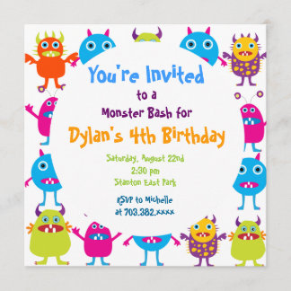 Cute Monster Birthday Party Invitation Sjablonen Kaart