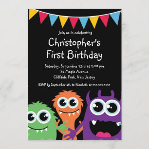 Cute Monster Birthday Party Invitations Kaart