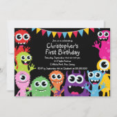 Cute Monster Birthday Party Invitations Kaart (Voorkant)