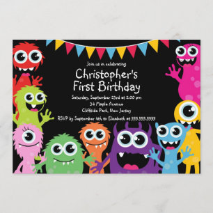 Cute Monster Birthday Party Invitations Kaart