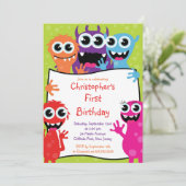 Cute Monster Birthday Party Invitations Kaart (Staand voorkant)