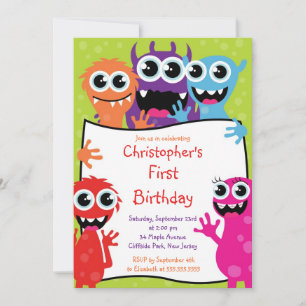 Cute Monster Birthday Party Invitations Kaart