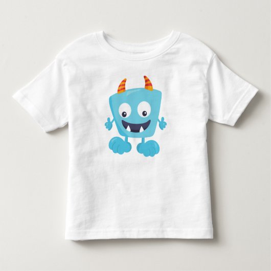 Cute Monster, Blue Monster, Funny Monster, Horns Kinder Shirts (Voorkant)