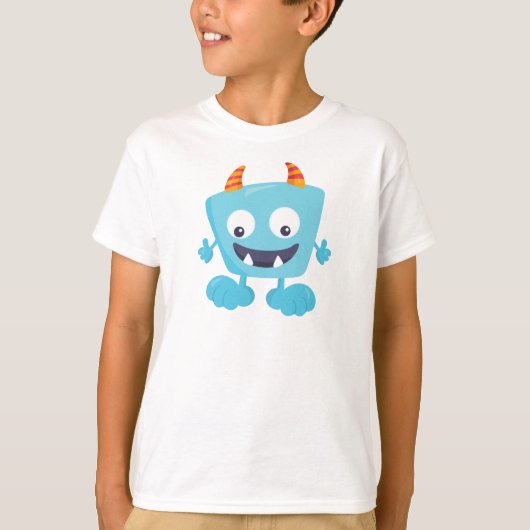 Cute Monster, Blue Monster, Funny Monster, Horns T-shirt (Voorkant)