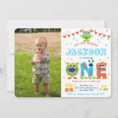 Cute Monster Boy 1e verjaardag foto Kaart (Voorkant)