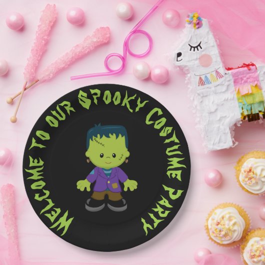 Cute Monster Boy Halloween Costume Party Papieren Bordje (Feest)