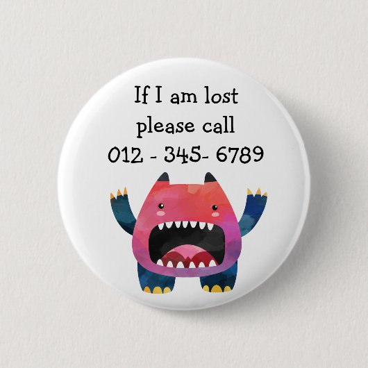 Cute Monster Child Emergency Contact Button (Voorkant)
