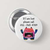 Cute Monster Child Emergency Contact Button (Voorkant /achterkant)