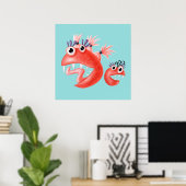 Cute Monster Crazy Funny Kinder Poster (Thuiskantoor)