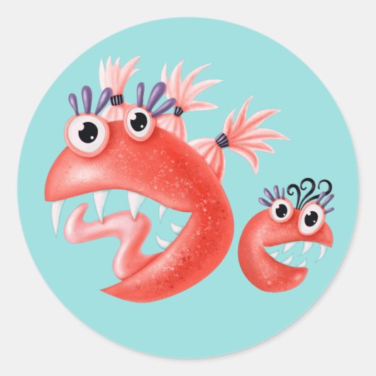 Cute Monster Crazy Funny Kinder Ronde Sticker (Voorkant)