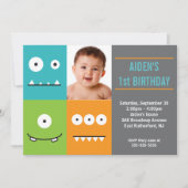Cute Monster Faces Invitation Kaart (Voorkant)