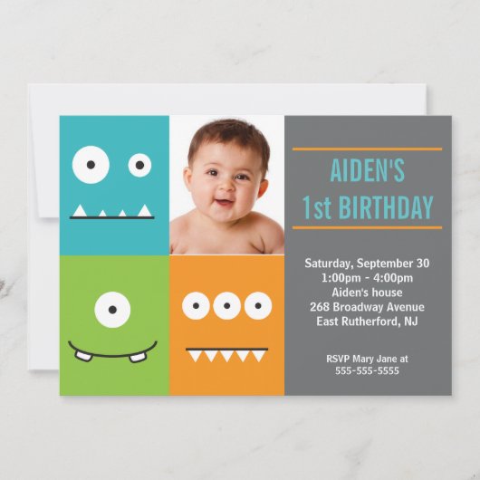 Cute Monster Faces Invitation Kaart (Voorkant)