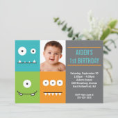 Cute Monster Faces Invitation Kaart (Staand voorkant)