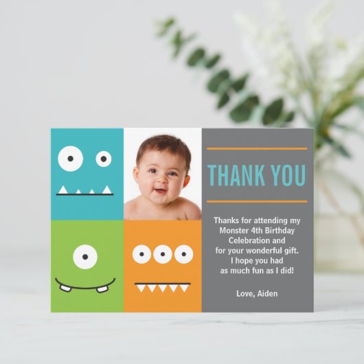 Cute Monster Facs Hartelijk dank Bedankkaart (Staand voorkant)