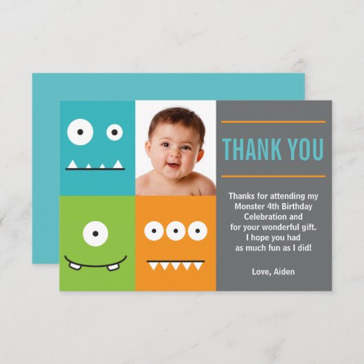Cute Monster Facs Hartelijk dank Bedankkaart (Voorkant / Achterkant)