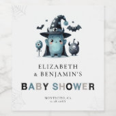 Cute Monster Fall Halloween Blue Coed Baby Shower Wijn Etiket (Enkel label)