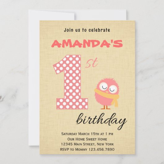 Cute Monster First Birthday Invitation Kaart (Voorkant)