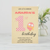 Cute Monster First Birthday Invitation Kaart (Staand voorkant)