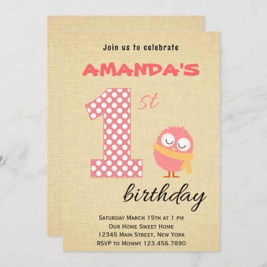 Cute Monster First Birthday Invitation Kaart (Voorkant / Achterkant)